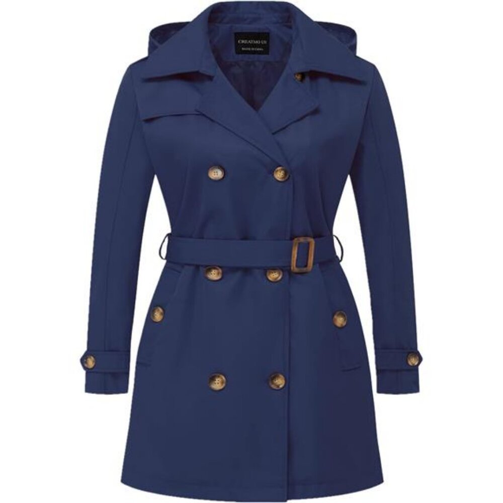 CREATMO US Women's Plus Size‎ Trench Coat Double-Breasted Classic Lapel Overcoat